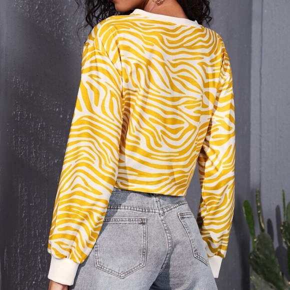 Zebra Stripe Front Twist Crop Sweatshirt - Picture 3 of 3